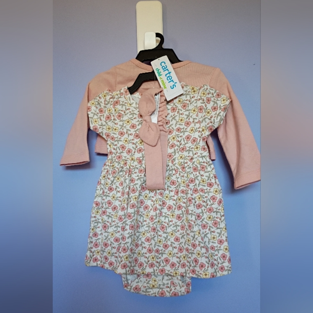 Carter's Pink Floral Dress Set 0-3 Months Baby Girl 4 Piece Outfit